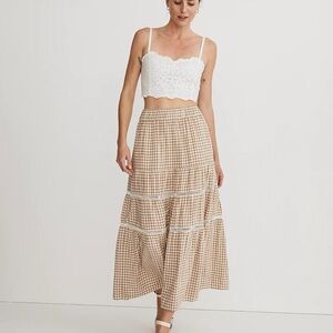 NWT Madewell Linen-Blend Eyelet-Trim Tiered Maxi Skirt, size L